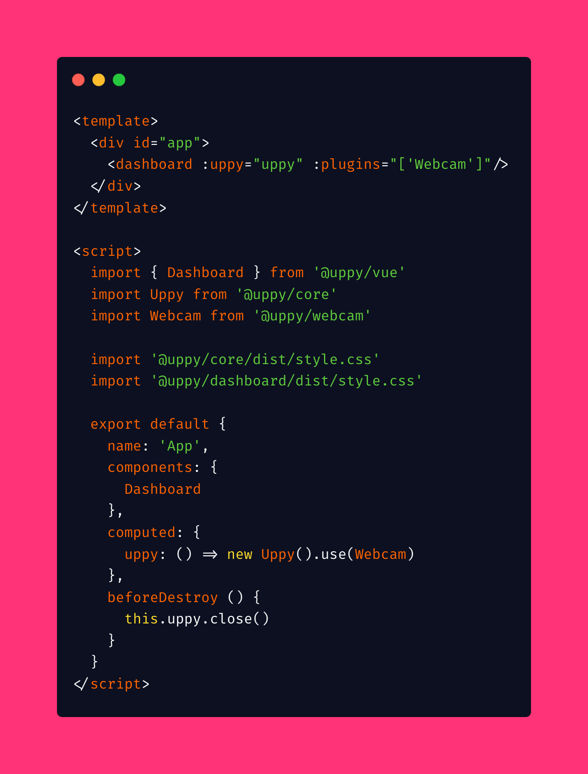 Vue.js Uppy code sample