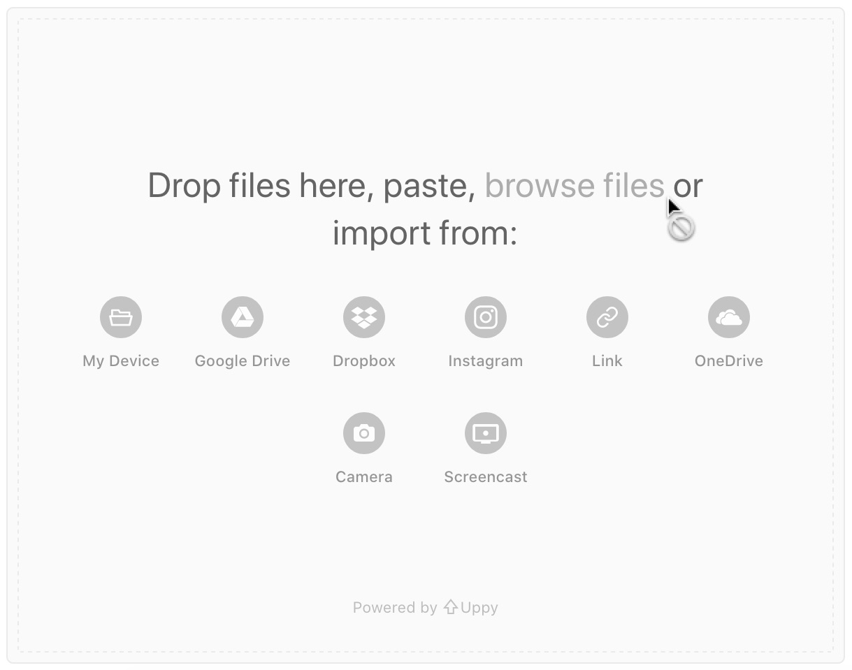 Uppy Dashboard UI with disabled state